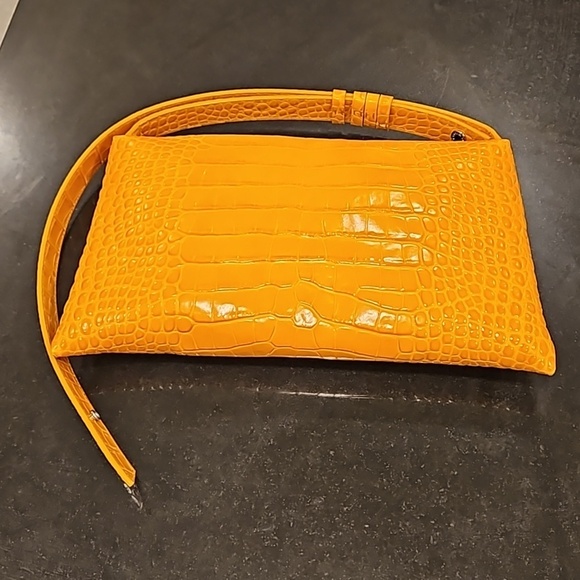 💕SIMON MILLER💕 Puffin Shoulder Bag ~ Croc-Embossed Leather Sunset Orange NWOT - Picture 10 of 15